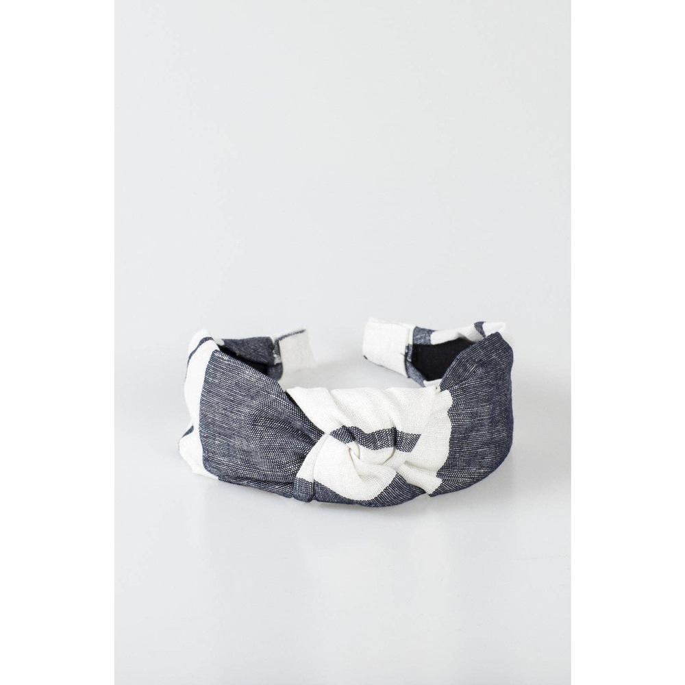 Linen Knot Headband Slate Blue White